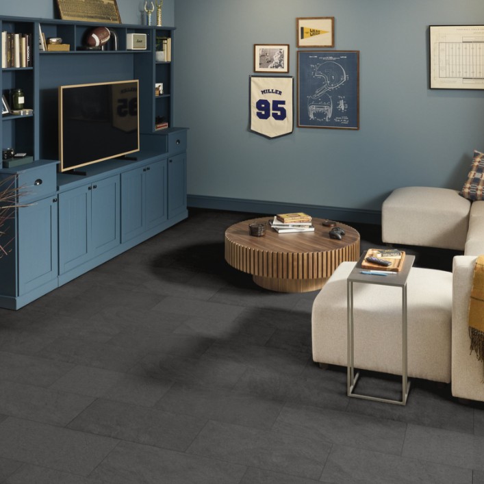 Shaw Floorte Paragon Tile: Charcoal Luxury Vinyl Tile 1022V 00943 Room Scene