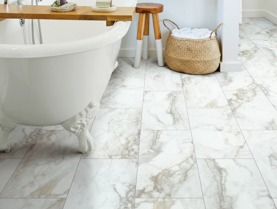 Shaw Floorte Paragon Tile: Calacatta Luxury Vinyl Tile 1022V 01100 Room Scene