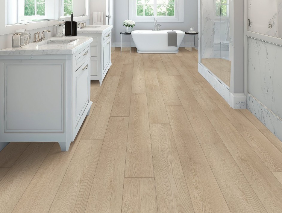 Shaw Floorte Pro Starting Line: Sunlit Beige Luxury Enhanced Vinyl Plank with Attached Pad 3060V 02099 Room Scene