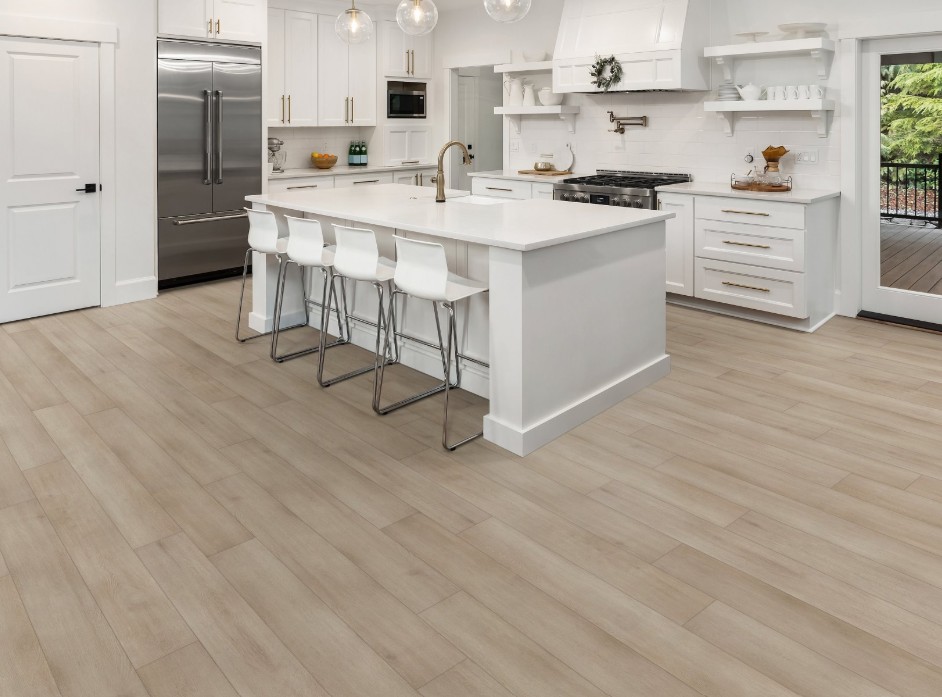 Shaw Floorte Pro Starting Line: Serene Greige Luxury Enhanced Vinyl Plank with Attached Pad 3060V 07319 Room Scene