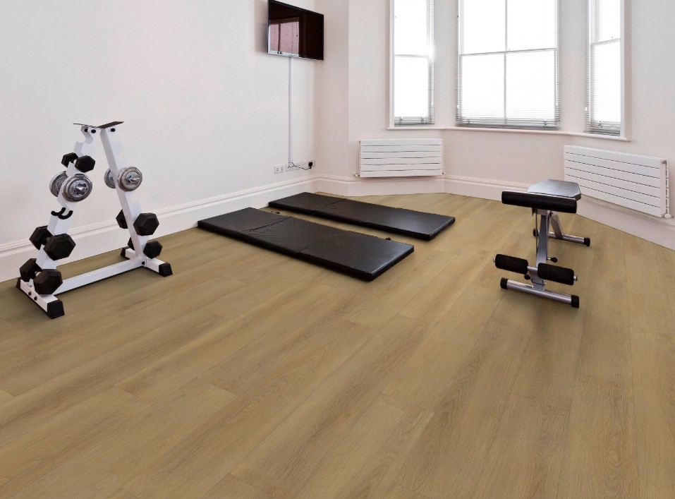 Shaw Floorte Dwell: Warm Honey Luxury Enhanced Vinyl Plank with Attached Pad 3080V 07327 Room Scene