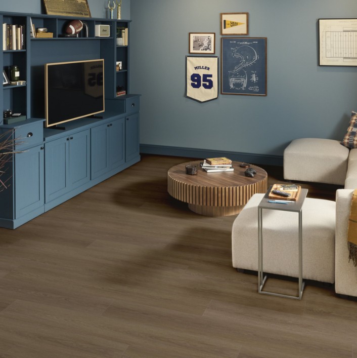 Shaw Floorte Dwell: Natural Umber Luxury Enhanced Vinyl Plank with Attached Pad 3080V 07329 Room Scene