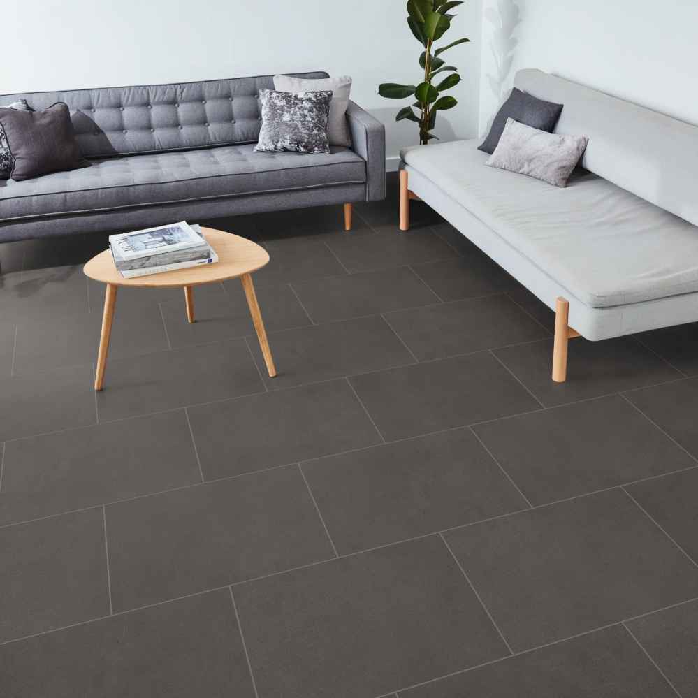 Karndean Korlok Stone: English Limestone Black Sands Waterproof Luxury Vinyl Plank RKT3006-G Room Scene