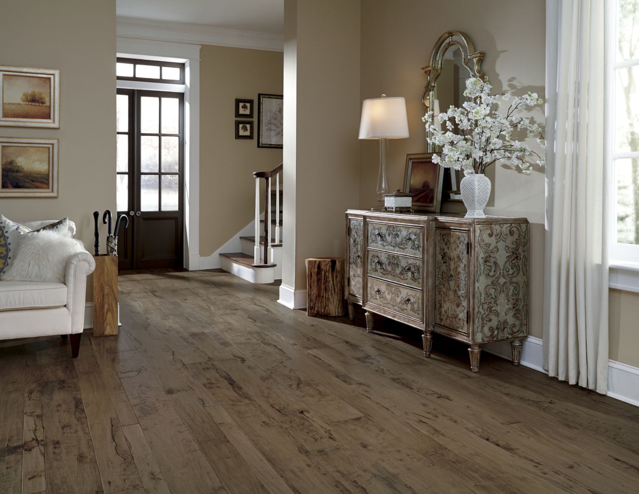 Mannington Antigua Pacaya Mesquite Collection: Cinder 9/16" x 3", 5", 7" Engineered Oak Hardwood PMQ07CIN1 Room Scene