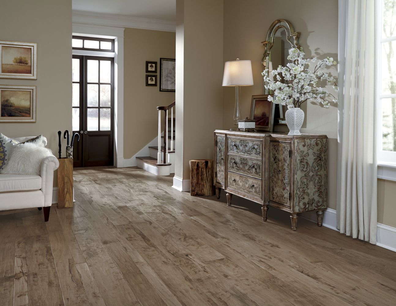 Mannington Antigua Pacaya Mesquite Collection: Sediment 9/16" x 3", 5", 7" Engineered Oak Hardwood PMQ07SED1 Room Scene