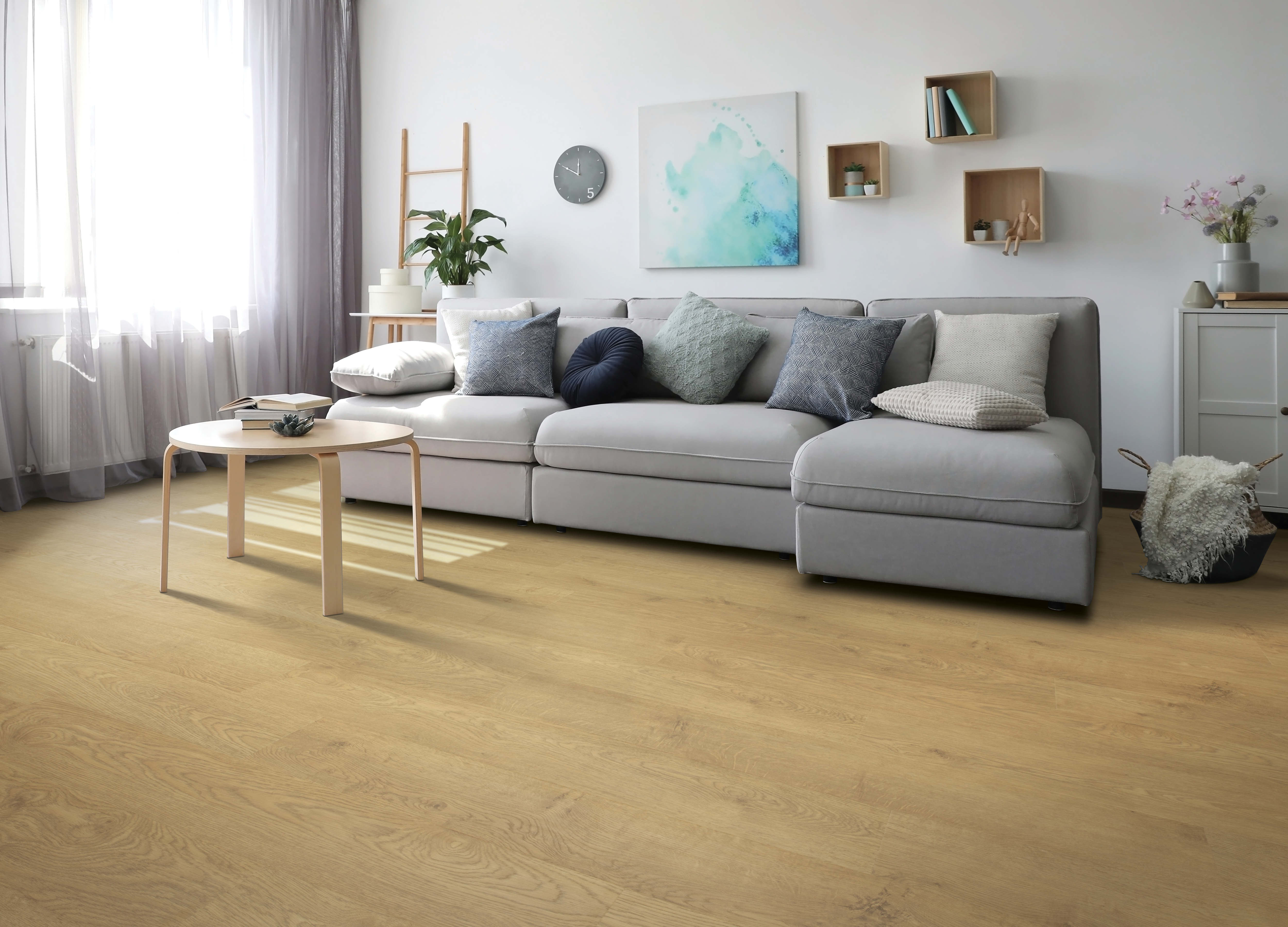 Mohawk Revwood Plus: Western Row Mountain Lake Oak 10mm Waterproof Laminate CDL44-05 Room Scene