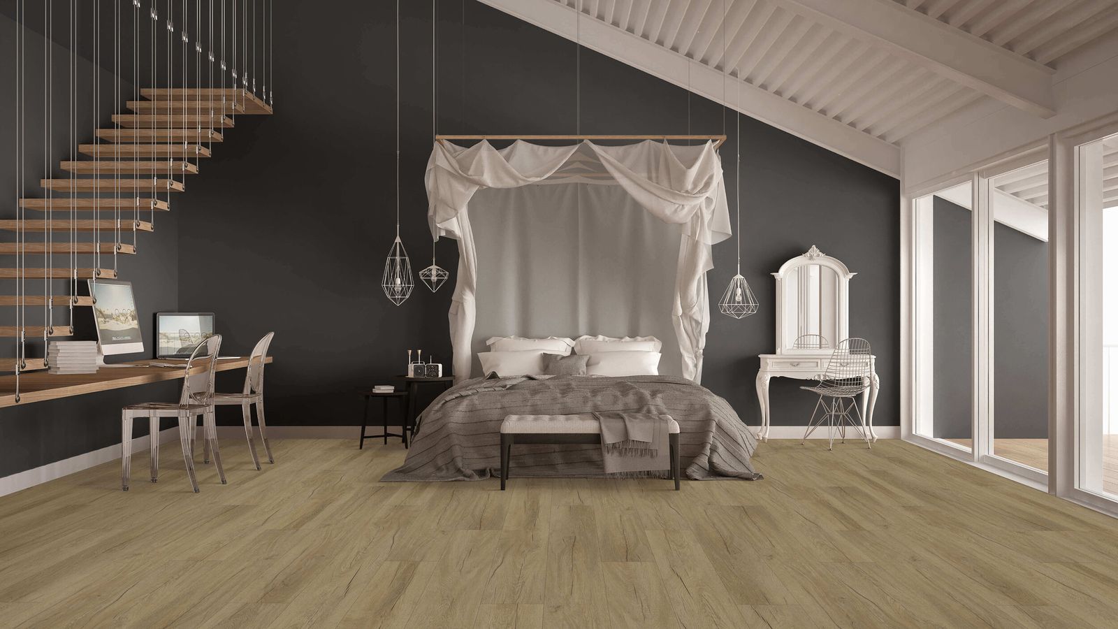 Happy Feet Perseverance Collection: Sand 9" x 60" Luxury Vinyl Plank HF923 Room Scene