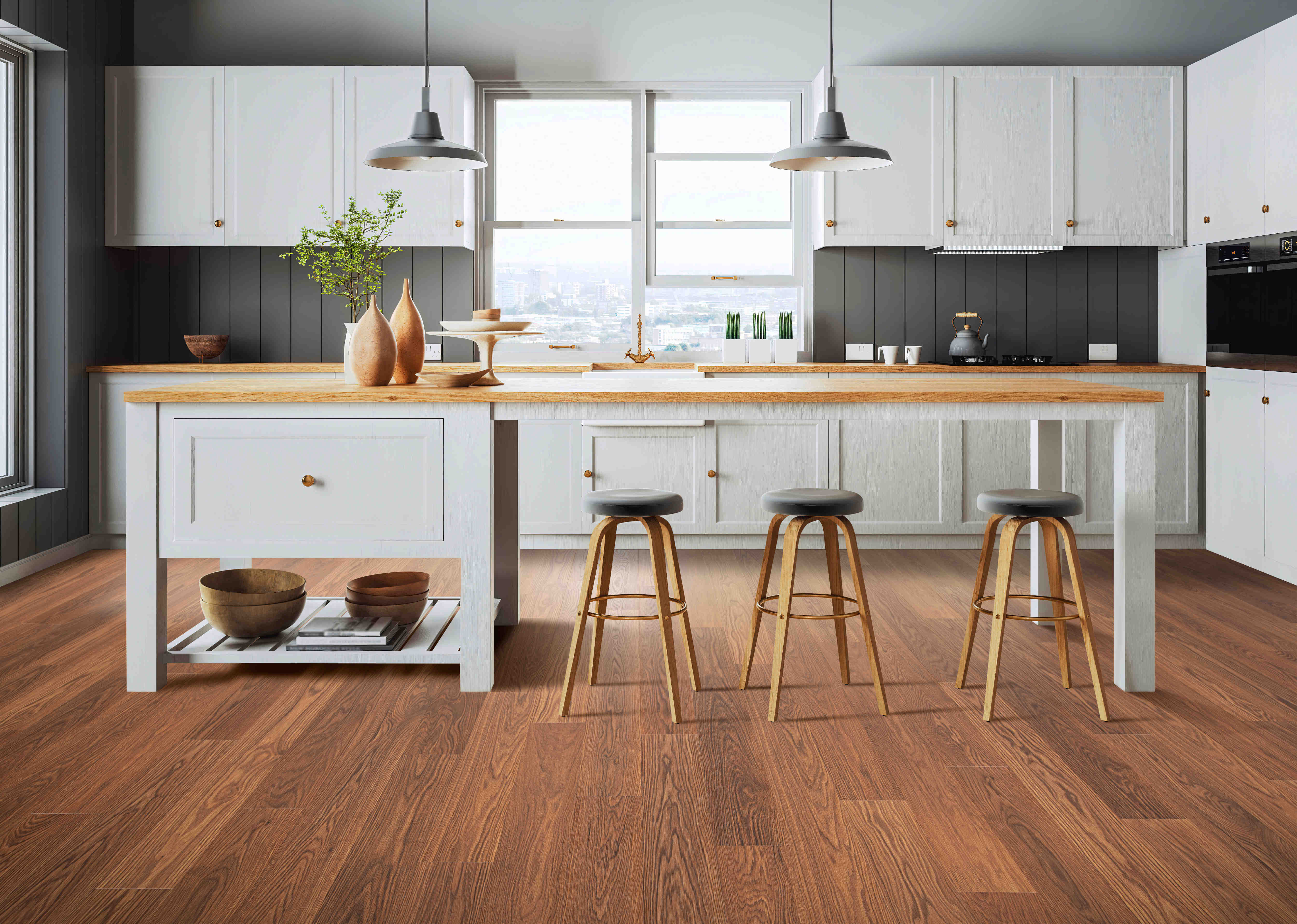 Mohawk Revwood Plus: Sterlington Smooth Amber Oak 8mm Waterproof Laminate CDL46-03 Room Scene