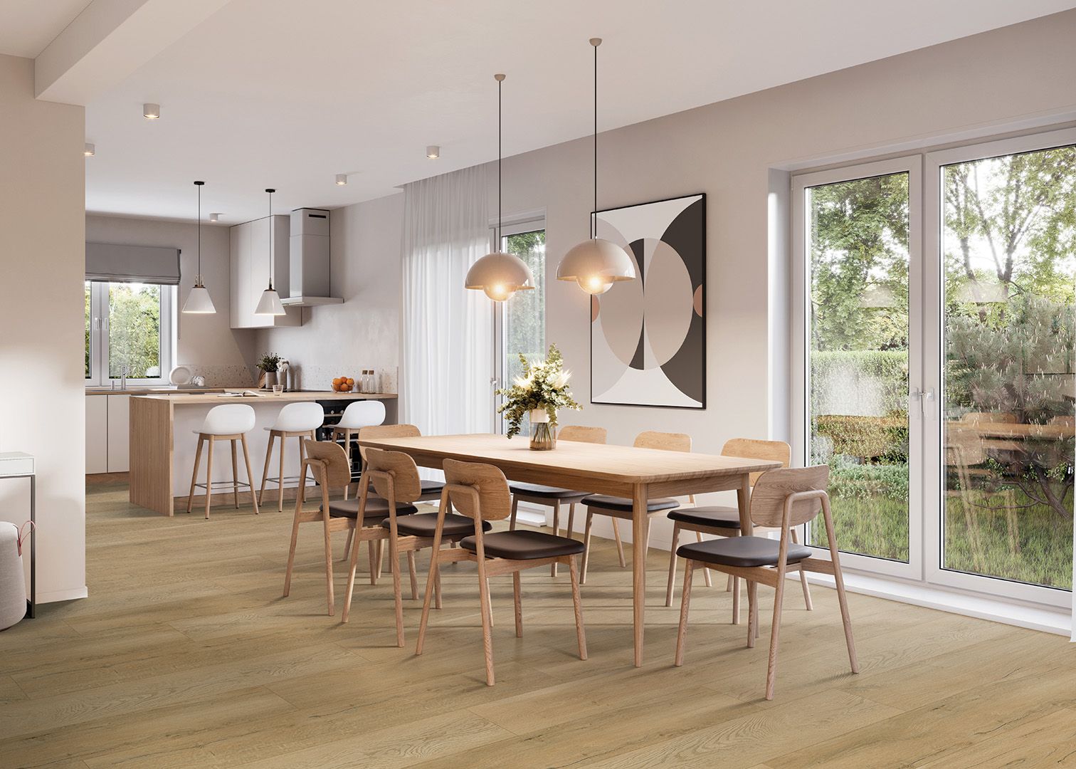 Paramount RigidCORE Keystone: Tanbark 7" x 48" Waterproof Rigid Luxury Vinyl Plank with attached pad RC138 Room Scene