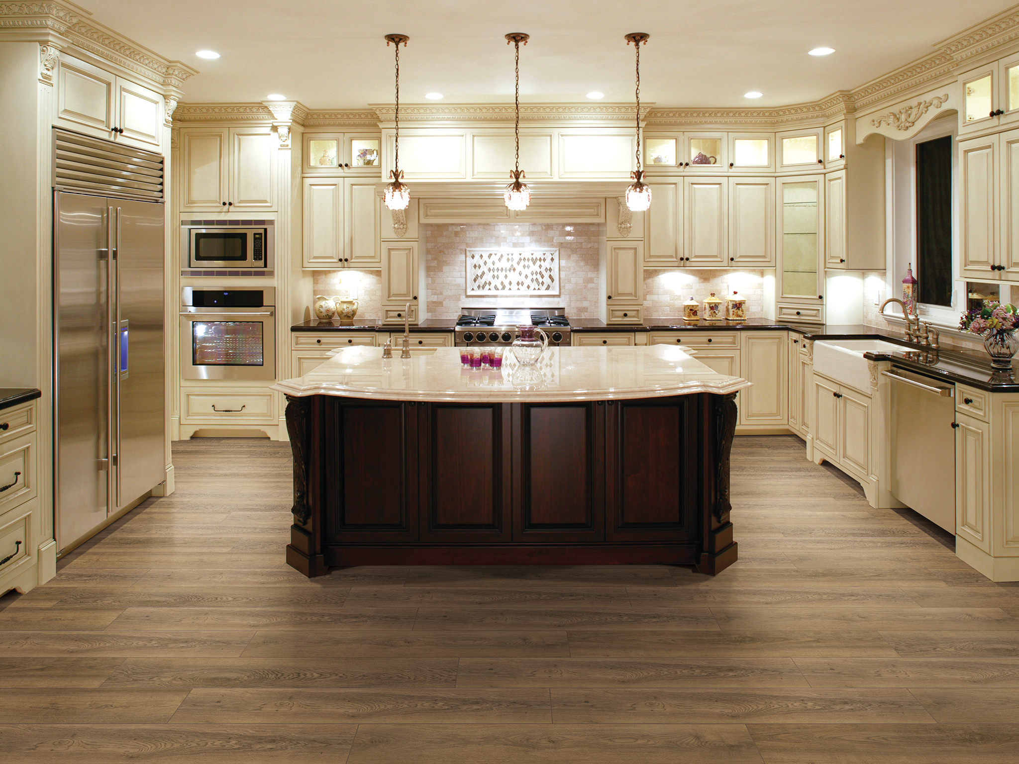 Paramount RigidCORE Cornerstone: Ashen Tan 7" x 48" Waterproof Rigid Luxury Vinyl Plank with attached pad RC312 Room Scene