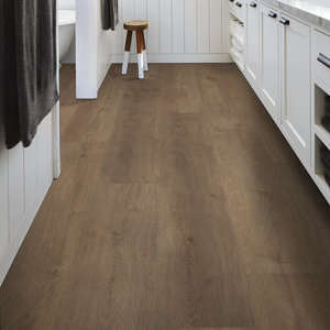 Shaw Floorte Pro Fresh Take: Cabriole Brown Vinyl Tile with Attached Pad 3415V 7301 Room Scene