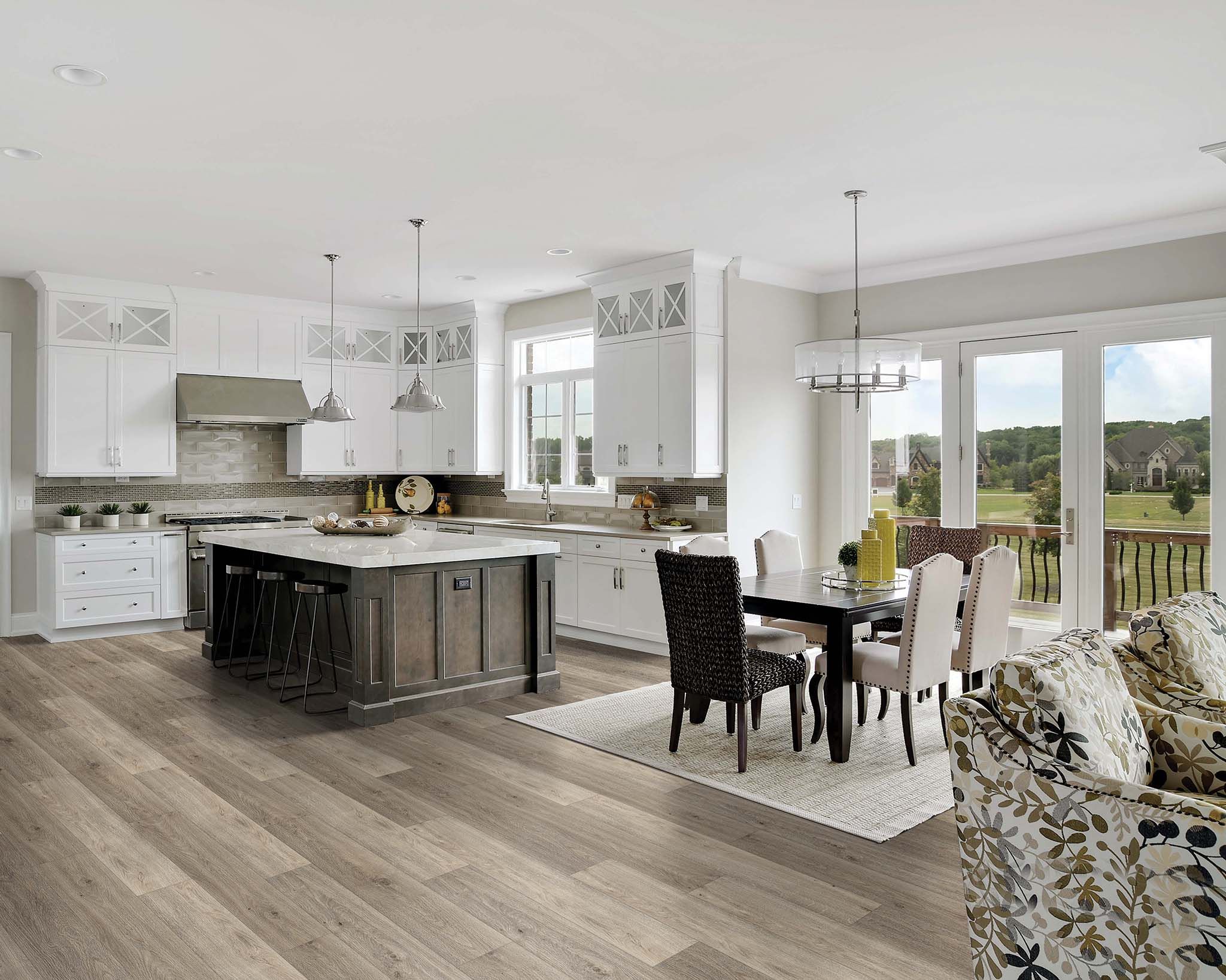 Paramount RigidCORE Cornerstone: First Light 7" x 48" Waterproof Rigid Luxury Vinyl Plank with attached pad RC315 Room Scene