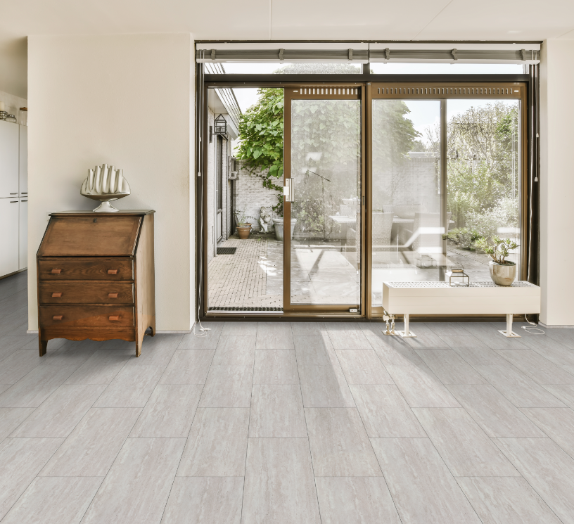USFloors Coretec Tile: Mari Travertine Engineered Luxury Vinyl Tile with Cork Comfort VV872-12268 Room Scene