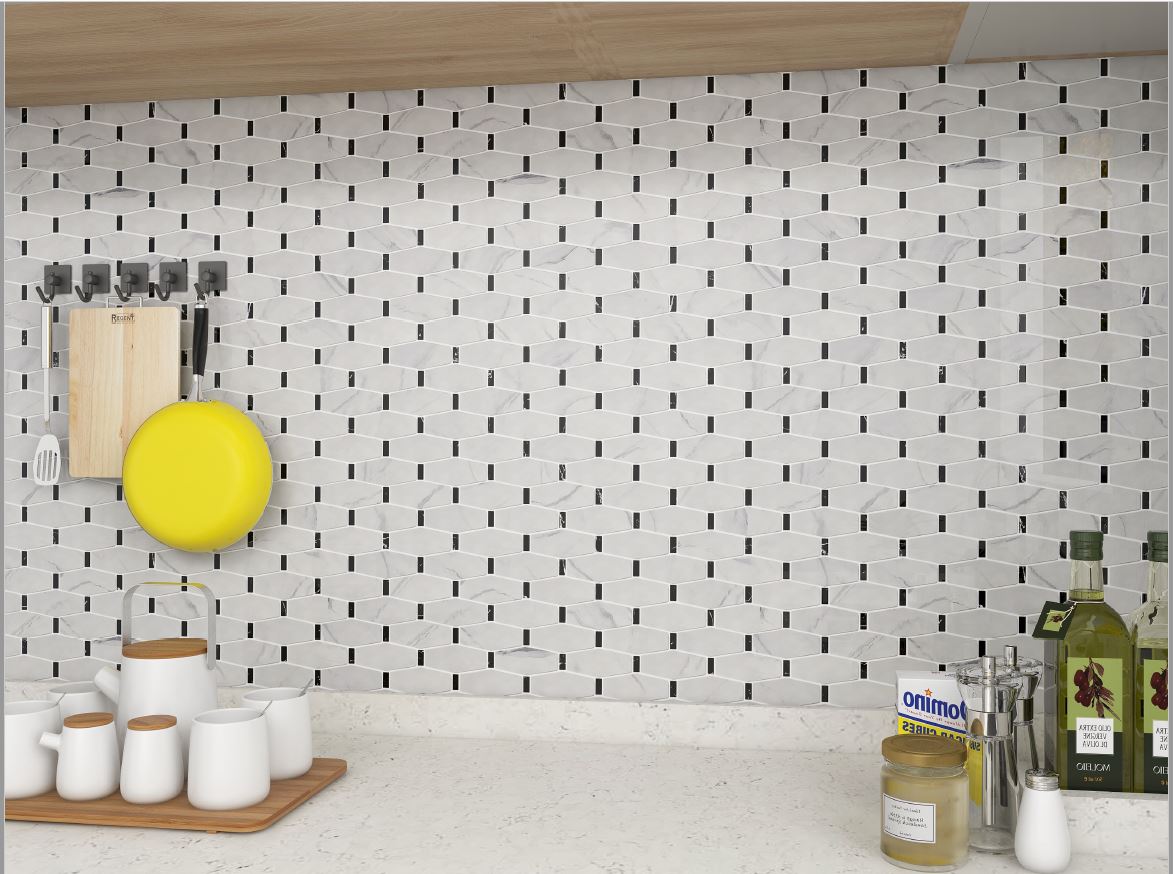 Glass Tile & Stone Artistic Recycled Glass Marble Series: Picket with Black Marble RGAL600 Room Scene