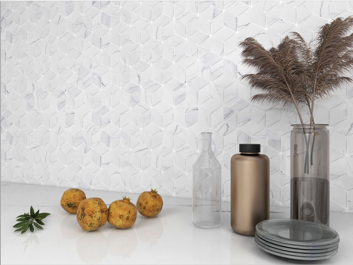 Glass Tile & Stone Artistic Recycled Glass Marble Series: 4" Rhombus RGAL612 Room Scene