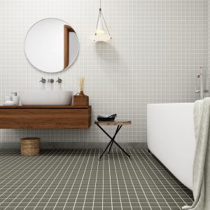 Glass Tile & Stone Nextgen: 2" Square Mosaic Exclusive Grey UGP02984 Room Scene