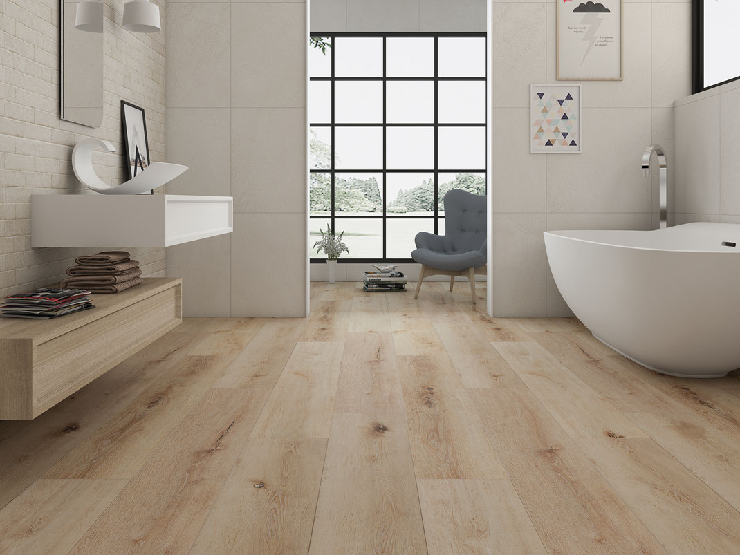 Paramount RigidCORE WPC: Barley Grass 9" x 60" Waterproof Rigid Luxury Vinyl Plank with attached pad WPC101 Room Scene