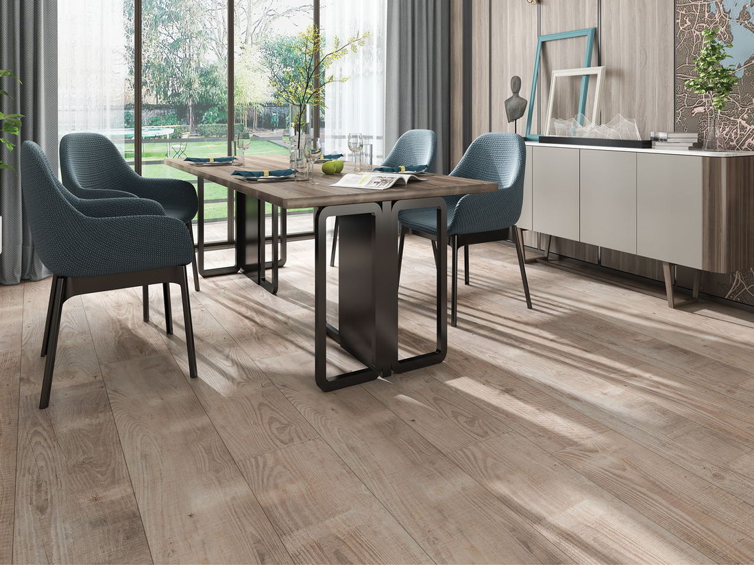 Paramount RigidCORE WPC: Garden Stone 9" x 60" Waterproof Rigid Luxury Vinyl Plank with attached pad PC109 Room Scene