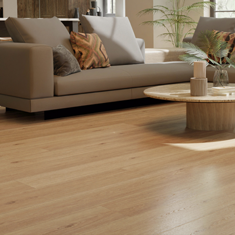 Tarkett ShoreFlor: Lighthouse Oak Cay 12mm Premium Laminate With Attached Pad SF071 Room Scene