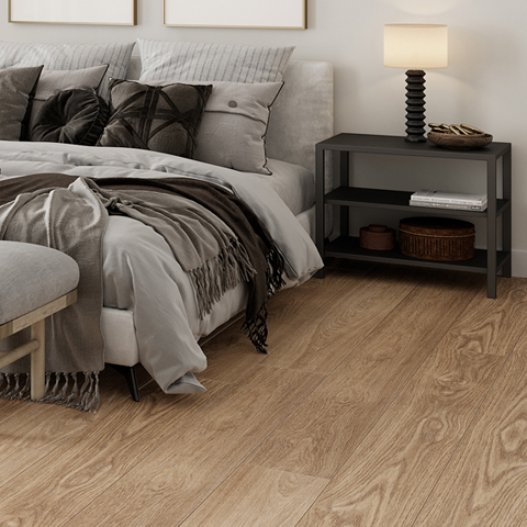 Tarkett ShoreFlor: Promenade Oak Wharf 12mm Premium Laminate With Attached Pad SF081 Room Scene