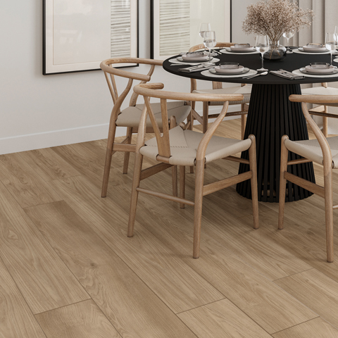 Tarkett ShoreFlor: Seashell Chestnut Gulf 12mm Premium Laminate With Attached Pad SF091 Room Scene