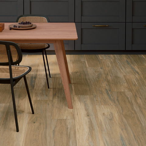 Tarkett ShoreFlor: Lanai Hickory Sediment 12mm Premium Laminate With Attached Pad SF101 Room Scene