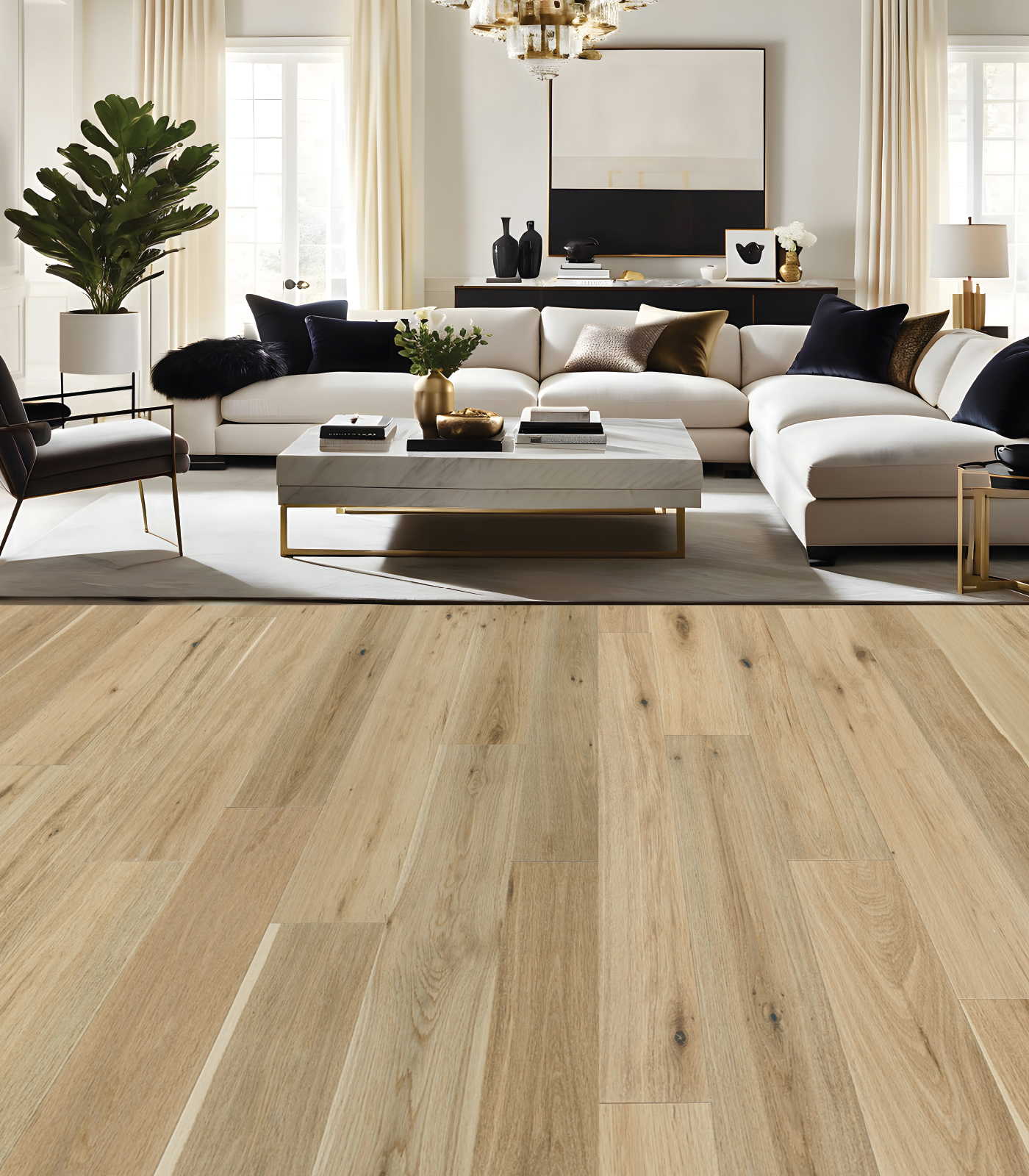 Casabella Hardwood Angora White Oak: Valencia 7/16" x 6" Engineered Hardwood AVA6VALE Room Scene