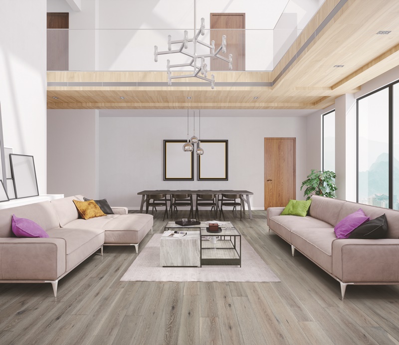 Casabella Hardwood Angora White Oak: Niebla Gray 7/16" x 6" Engineered Hardwood AVA6NIEB Room Scene