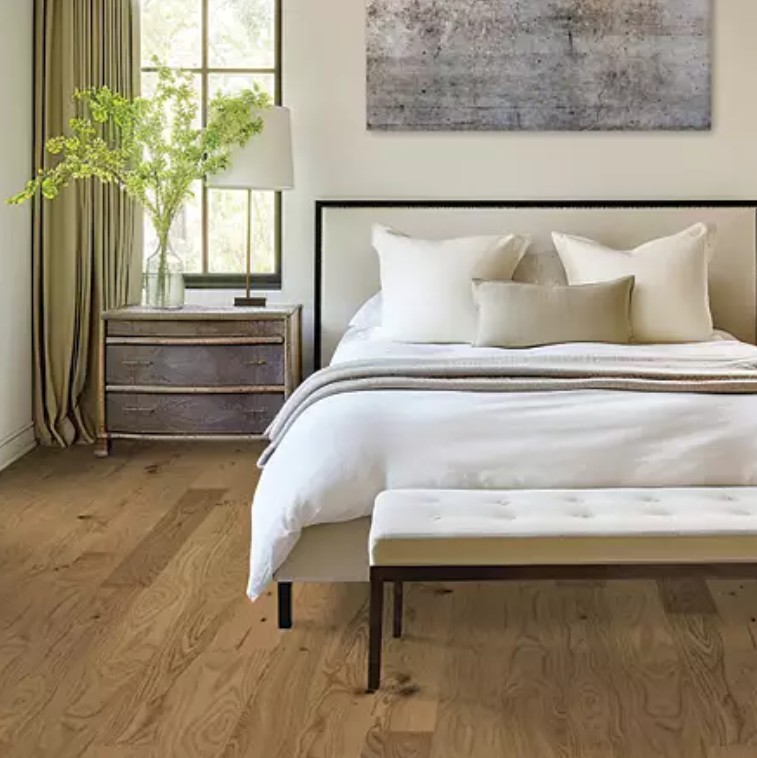 Mohawk Industrial Design: Davenport Tan Oak 3/8" x 5" Engineered Hardwood WEK57-838 Room Scene