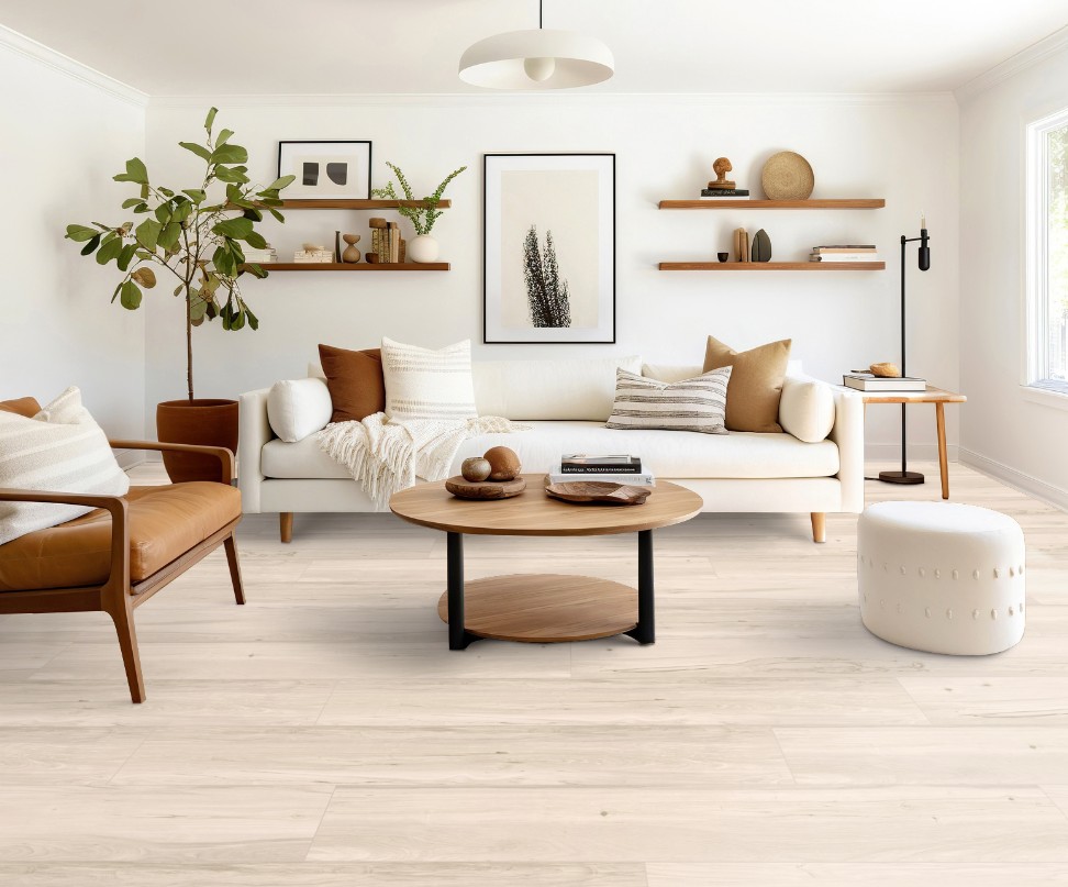 Stanton Nuvo Max 8: Beach House Oyster 12mm Laminate with Attached Pad 64003 Room Scene