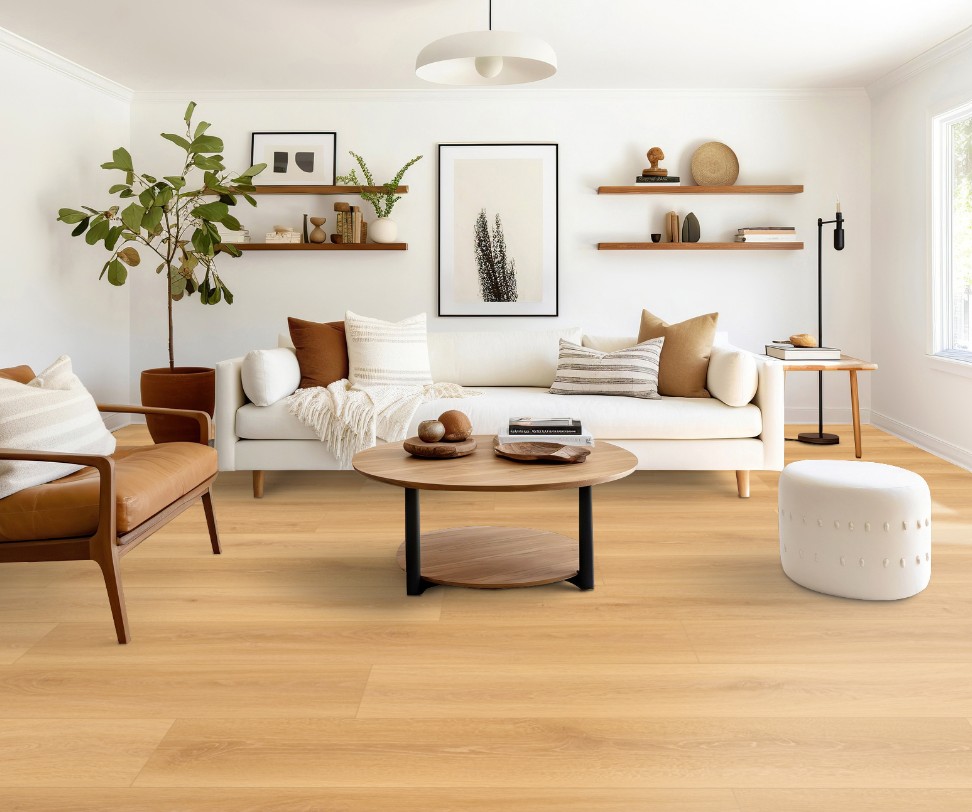 Stanton Nuvo Max 8: Adirondacks Wheat 12mm Laminate with Attached Pad 15942 Room Scene