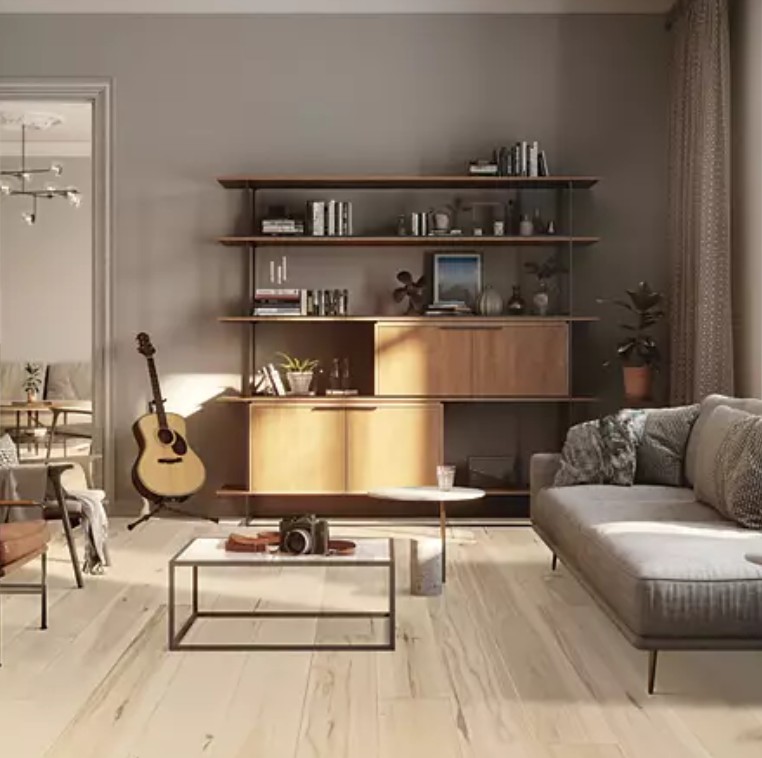 Mohawk Cascade Hills: Raw Natural Hickory 1/2" x 7.5" Engineered Hardwood WEK09-02 Room Scene