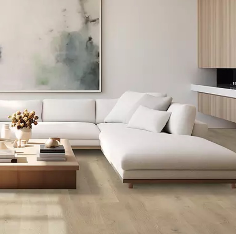 Pergo Elements Preferred Norella Veil: Cashew Oak 8mm Laminate with 2mm Attached Pad PSR13-823 Room Scene