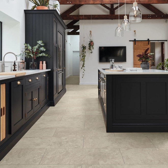 Karndean Korlok Stone: Tortora Breccia Marble Waterproof Luxury Vinyl Plank RKT3018-G Room Scene