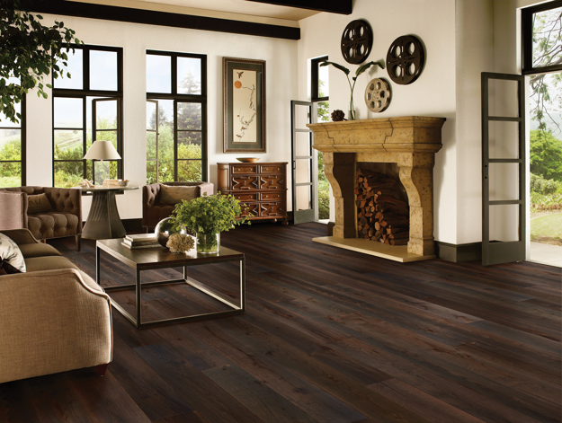 Hartco TimberBrushed Platinum: Stormy Shade  9/16" x 9" Engineered Oak Hardwood EKTB97L08W Room Scene