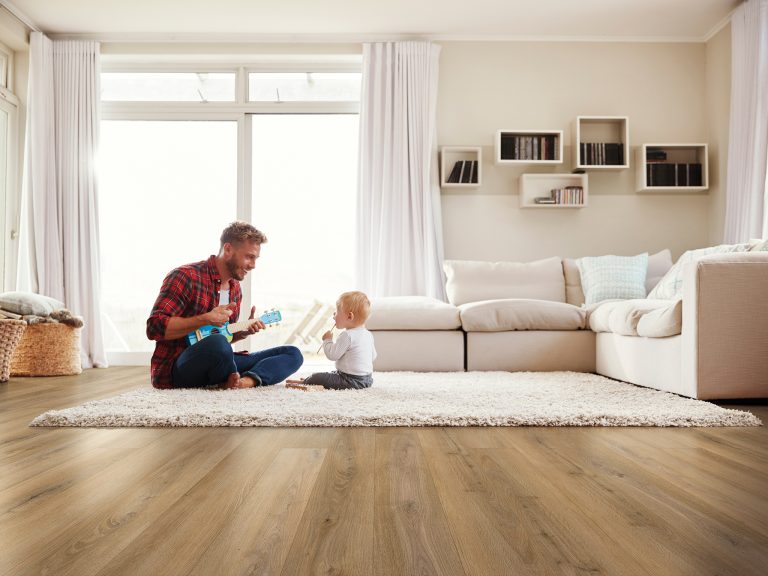 Paramount RigidCORE Capstone: Dry Seed 6" x 48" Waterproof Rigid Luxury Vinyl Plank with attached pad PARC604-CANOAK5DRY Room Scene