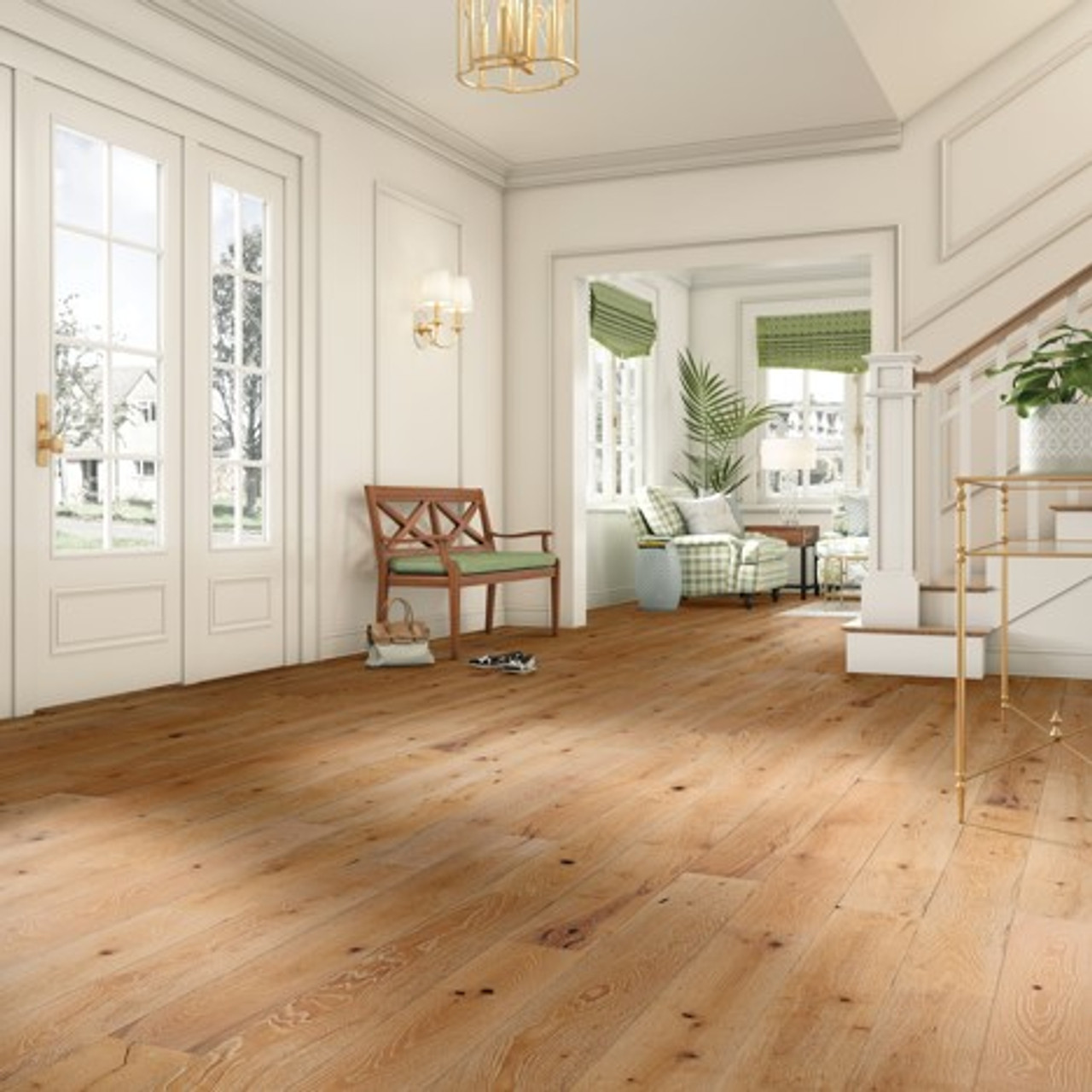 Armstrong Artistic Timbers TimberBrushed: Silver Radiating Warmth 7/16" x 6 1/2" Engineered Oak Hardwood EKTB64L01WF Room Scene