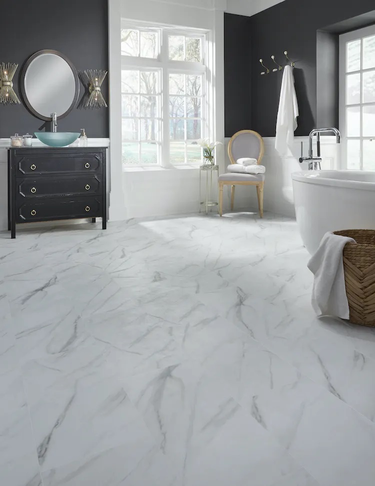 Mannington Adura Rigid Rectangles Luxury Vinyl Tile: Legacy White with Gray RGR120V Room Scene