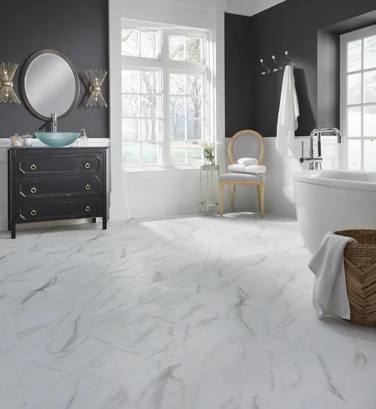 Mannington Adura Flex Rectangles Luxury Vinyl Tile: Legacy White with Gray FXR120 Room Scene