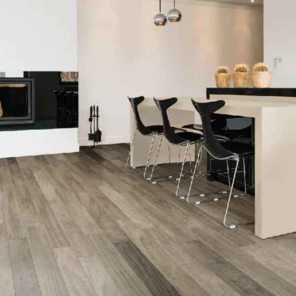 Armstrong Audacity Vintage: Cascade Driftwood 12mm Laminate Flooring with Attached Pad CFL5011221001 Room Scene