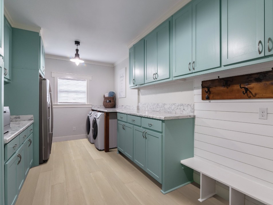 Shaw Floorte Dwell: Genuine Greige Luxury Enhanced Vinyl Plank with Attached Pad 3080V 01187 Room Scene