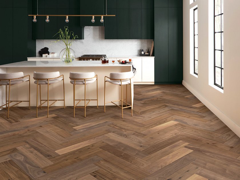 Anderson Tuftex Hardwood Revival Walnut Herringbone: Era 5/8" x 5" Engineered Hardwood AA833-17044 Room Scene