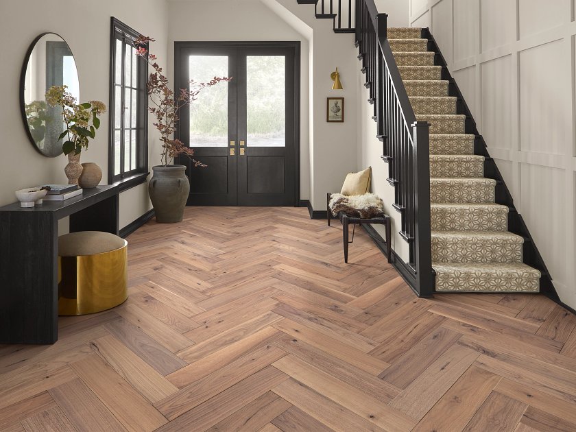 Anderson Tuftex Hardwood Revival Walnut Herringbone: Sirocca 5/8" x 5" Engineered Hardwood AA833-17045 Room Scene
