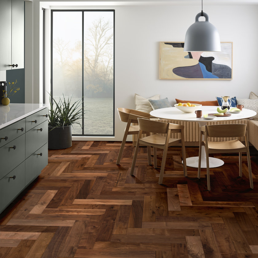 Anderson Tuftex Hardwood Revival Walnut Herringbone: Rye 5/8" x 5" Engineered Hardwood AA833-17043 Room Scene