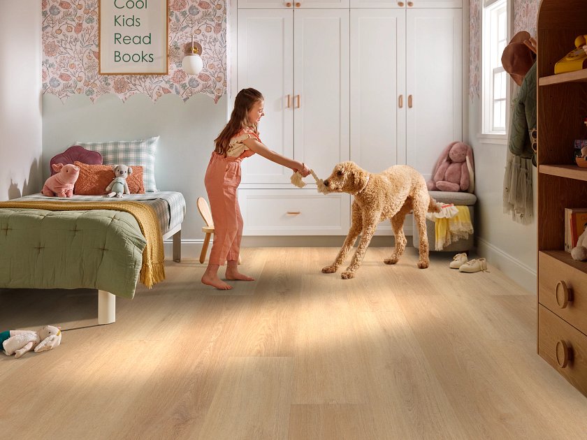 Shaw Pet Perfect Briard: Burlap Oak Luxury Vinyl Plank With Attached Pad 3128V 02155 Room Scene