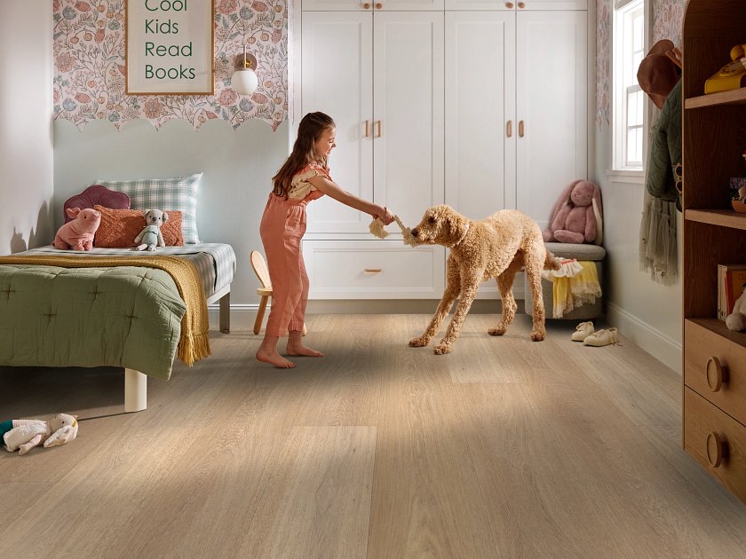 Shaw Pet Perfect Briard: Wheat Oak Luxury Vinyl Plank With Attached Pad 3128V 02156 Room Scene