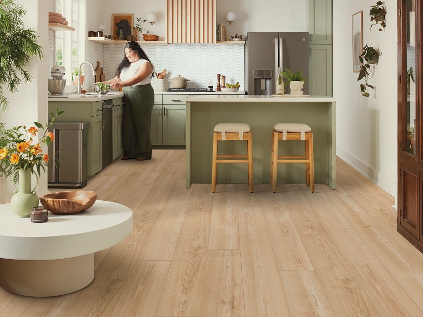 Shaw Floorte Titan HD Plus Platinum: Classic Blonde Luxury Enhanced Vinyl Plank with Attached Pad 3302V 02146 Room Scene