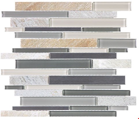 Anatolia Bliss Glass Stone Stainless Mosaic Random Linear Strip : Fossil Rock 35-045