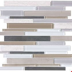 Anatolia Bliss Glass Stone Stainless Mosaic Random Linear Strip : Twilight Mist 35-050