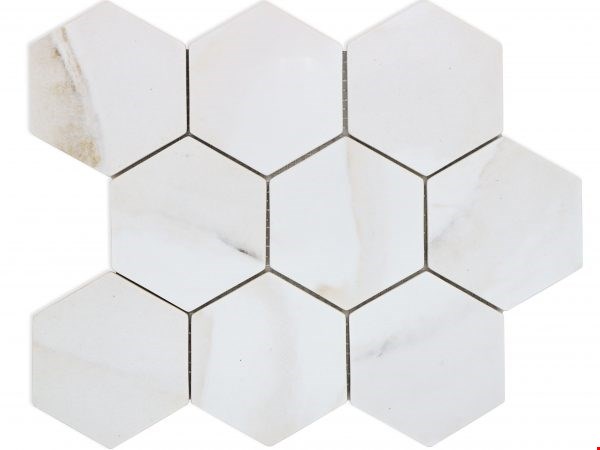 Glass Tile & Stone Artistic Recycled Glass Marble Series: 4" Hexagon Calcutta Gold RGAL22174